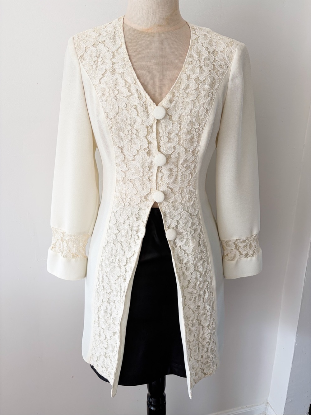 Vintage AGMIR Cream Lace Long Blazer, Size S - Made in Europe